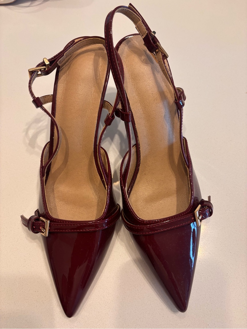 Pointed Toe Slingback Pumps in Burgundy